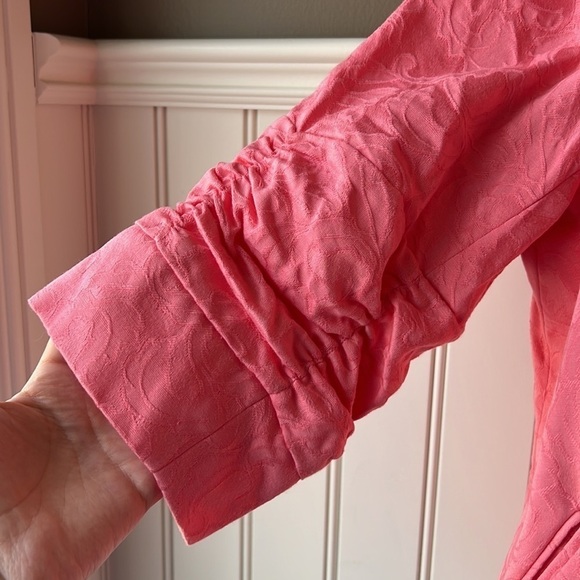ALLISON DALEY Pink Vintage Jacquard Ruched Sleeved Light Jacket Size 12P - Picture 5 of 12